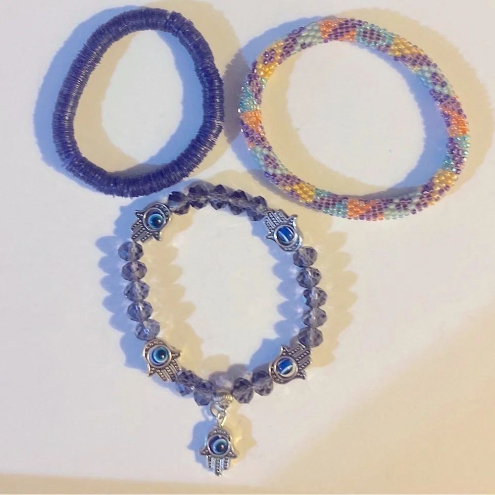 Kids Stretch Bracelet Bundle, 3 in Lot, Beaded, playful, girly girl​​​, VGUC